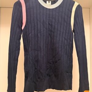 Oscar de la Renta Navy Sweater with Pink and Cream Accents
